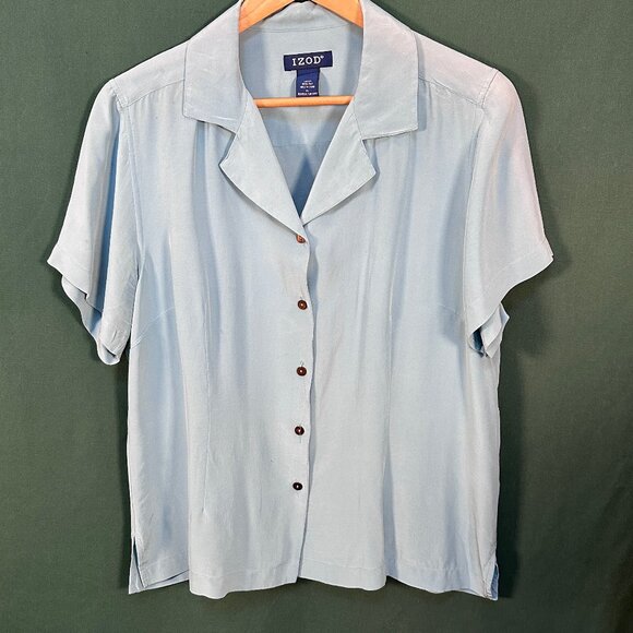 Izod Light Blue Silk Blouse - Picture 1 of 4